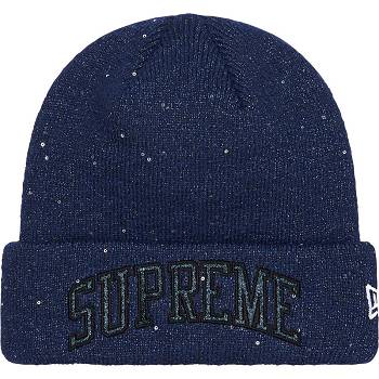Navy Supreme New Era® Metallic Arc Beanie Hats | Supreme 486YU